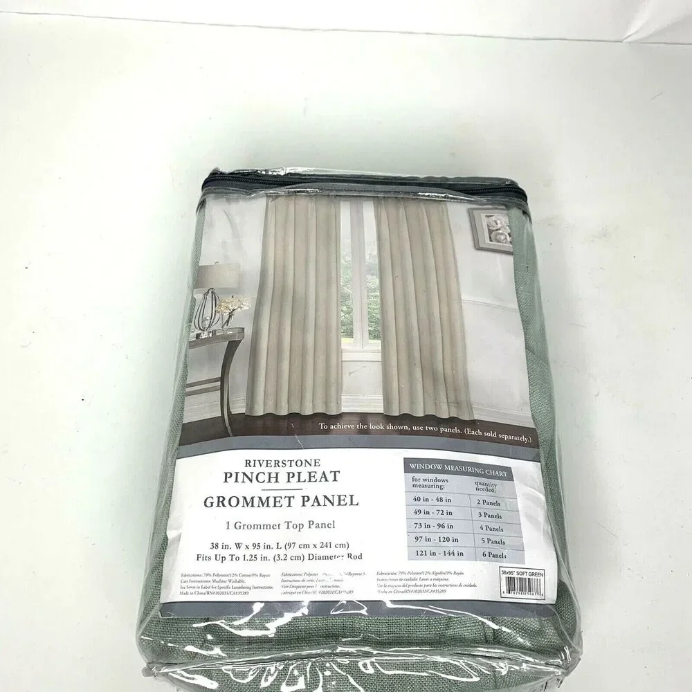 Riverstone Pinch Pleat Curtain Panel 95” Grommet Top Soft Green 1 Panel